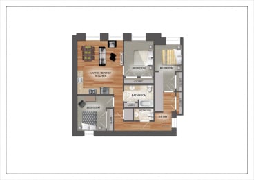 Three Bedroom Two Bathroom Floorplan at Letsche School, Pennsylvania