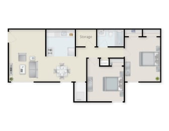 Two Bedroom  One Bathroom Floor Plan at The Belt Atlantic Apartments, Richmond, VA