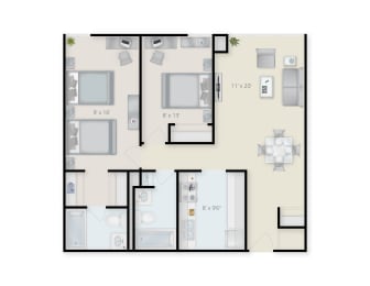 Two Bedroom Two Bathroom at Bates Hill Apartments, Pittsburgh, Pennsylvania