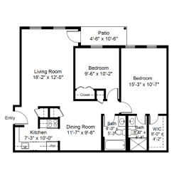 Two Bedroom Type B Floorplans at Blue Hills Village, Canton, 02021