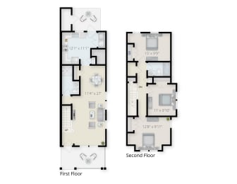 Two Bathroom Floor Plan A. at Center Court Apartments, Niagara Falls, NY