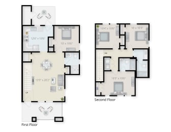 Three Bedroom Three Bathroom Floor Plan. at Center Court Apartments, Niagara Falls, NY