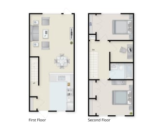 Two Bedroom One Bath Floor Plan. at Cornerstone Townhomes, New York, 14305