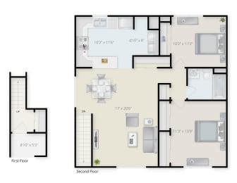 Two Bedroom  One Bathroom Floor Plan in 3D at Creekwood Apartments, New York