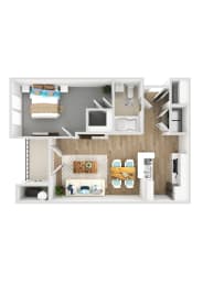 One bedroom apartment 1 bath  floor plan layout at Woodlands at Abington Station Apartments, Abington
