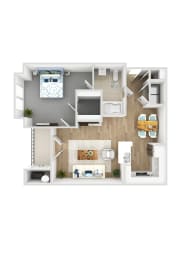One bedroom apartment floor plan 1 bath A  at Woodlands at Abington Station Apartments, Massachusetts