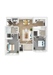 Two bedroom 2 bath apartment floor plan layout at Woodlands at Abington Station Apartments, Massachusetts, 2351