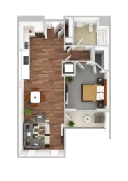bedroom floor plan an in 1 bed 1 bath at The Elm at Island Creek Village, Massachusetts, 02332