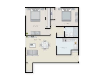 Franklin Manor 2 Bedroom 1 Bath Floor Plan. at Franklin Manor Apartments, Columbus, OH