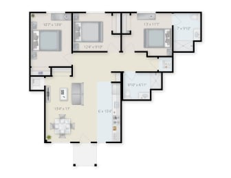 Three Bedroom Floor Plan A at Georgetowne Homes Apartments, Hyde Park, Massachusetts
