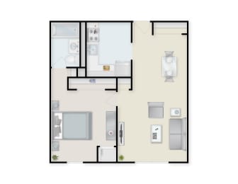 One Bedroom One Bath Floor Plan at Highpoint Towers Apartments, Erie