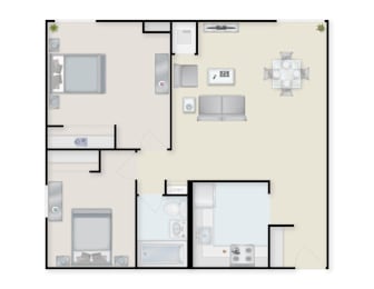Two Bedroom Staged Floor Plan. at Huntingdon Village Apartments, Pennsylvania, 15639