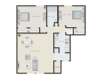 Two Bedroom  One Bathroom Floor Plan.