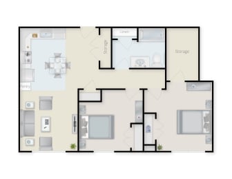 2 Bedroom 1 Bathroom Floor Plan.