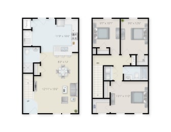 Three Bedroom Two Bathroom Floor Plan. at Niagara Square, Buffalo, 14201