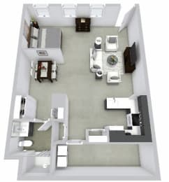 1 bed 1 bath floor plan C at Beverly Village for Living & the Arts Apartments, Massachusetts, 01915