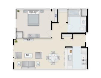 One Bedroom One Bathroom Staged Floor Plan.at Shoreline Grove, Connecticut, 06405