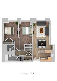 2 Bed 1.5 Bath Floor Plan at Royal Worcester Apartments in Worcester MA
