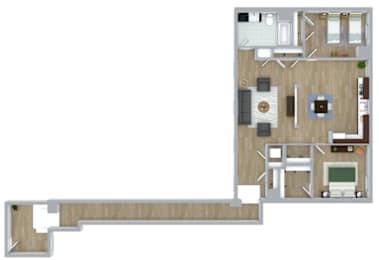 Two Bedroom One Bath Plus Floor Plan at The Atwater at Ninth Square Apartments, Connecticut