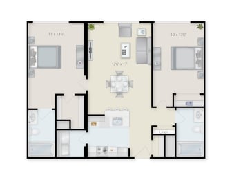 Two Bedroom  Two Bathroom Floor Plan  at Ninth Square Apartments, New Haven, 06510