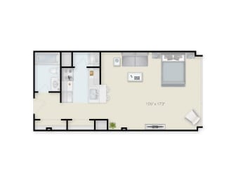 Studio Floor Plan of Ninth Square Apartments, New Haven, CT.