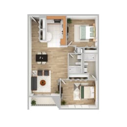 Two bedroom two bath floor plan at Highland Plaza Apartments, Pennsylvania, 15206