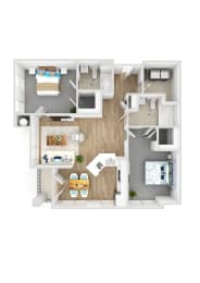 Two bedroom 2 bathroom apartment floor plan at Woodlands at Abington Station Apartments, Abington, 2351