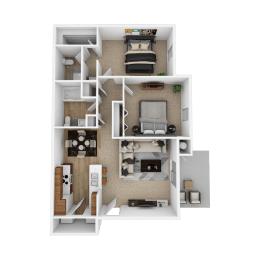 a 3d floor plan of a 1 bedroom apartment
