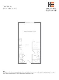 A floor plan for a studio apartment at Havana Enclave.
