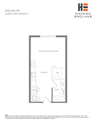 A floor plan for a studio apartment at Havana Enclave.