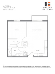A floor plan for a unit at Havana Enclave shows a bedroom, living room, kitchen, bathroom, and WC.