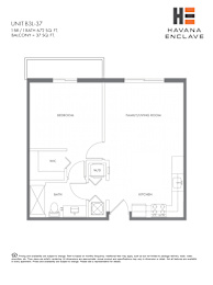 A floor plan for a unit at Havana Enclave shows a bedroom, family/living room, kitchen, bath, and WC.