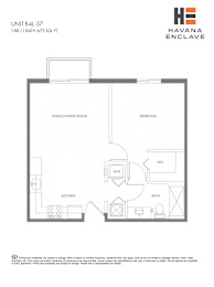 A floor plan for a 1 Bedroom, 1 Bathroom apartment at Havana Enclave.