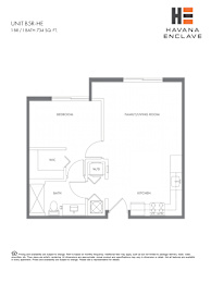 A floor plan for a unit at Havana Enclave shows a bedroom, family/living room, kitchen, bath, and WC.