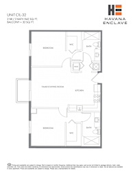 A floor plan for a 2 bedroom, 2 bathroom apartment at Havana Enclave.