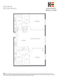 A floor plan for a 2 bedroom, 2 bathroom unit at Havana Enclave.