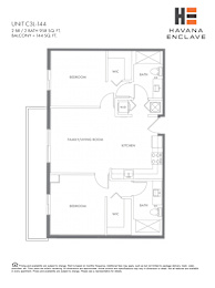 A floor plan for a Havana Enclave unit shows two bedrooms, a living room, a kitchen, a bathroom, and a WC.