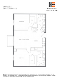 A floor plan for a 2BR/2BATH apartment at Havana Enclave.