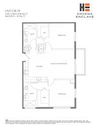A floor plan for a unit at Havana Enclave shows a living area, two bedrooms, a bathroom, a kitchen, and a workspace.