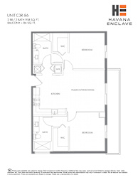 A floor plan for a Havana Enclave unit shows a living area, two bedrooms, a bathroom, a kitchen, and a family room.