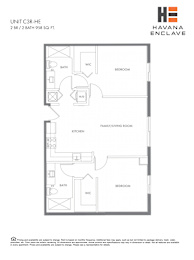 A floor plan for a 958 square foot unit with two bedrooms, a living room, a kitchen, a bathroom, and a W/D.