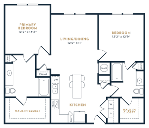 a floor plan of a two bedroom apartment at 55 Fifty at Northwest Crossing, Houston