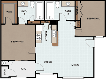  Floor Plan 2 Bedroom 2 Bathroom