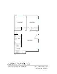 A floor plan for the Alder Apartments.