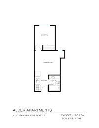 A floor plan for the Alder Apartments.