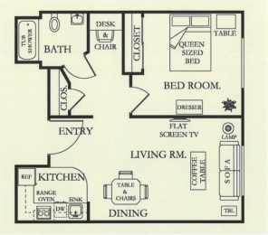Floor Plan  a floor plan for a bedroom house with a bathroom and a bed