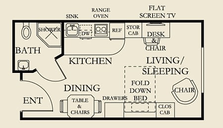 Floor Plan  a floor plan of a small house with a bathroom and a bedroom