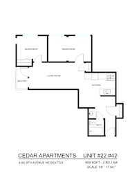 A floor plan of apartment unit #22 #42 at Cedar Apartments.