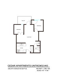 A floor plan of apartment unit #43 at Cedar Apartments.