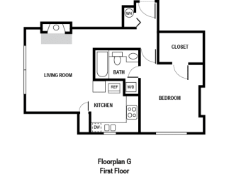 Floorplan 1 bed 1 bath 615 sq. ft. at Charbonneau Apartments in Seattle, WA 98101